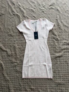 Fendi Pale Pink Short‑Sleeve V‑Neck Knit Mini Dress